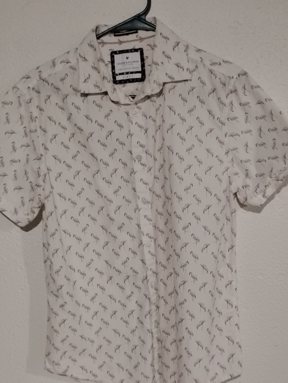 Denim & Flower Men's White Short-Sleeve Button-Down Flamingo Print Pattern